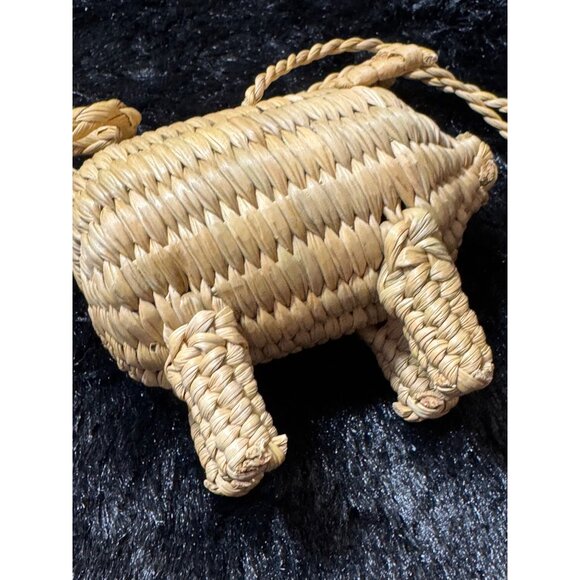 Vintage Handwoven Straw Pig-Shaped Ornament With Braided Loop For Hanging - Picture 3 of 9